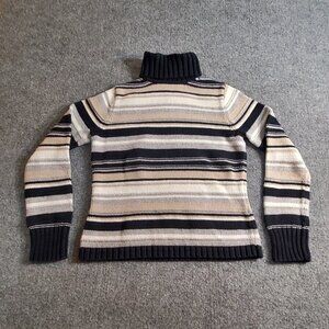 Women’s Small (6-8) Covington Knit Sweater Black Brown Stripe Turtle Neck Cotton